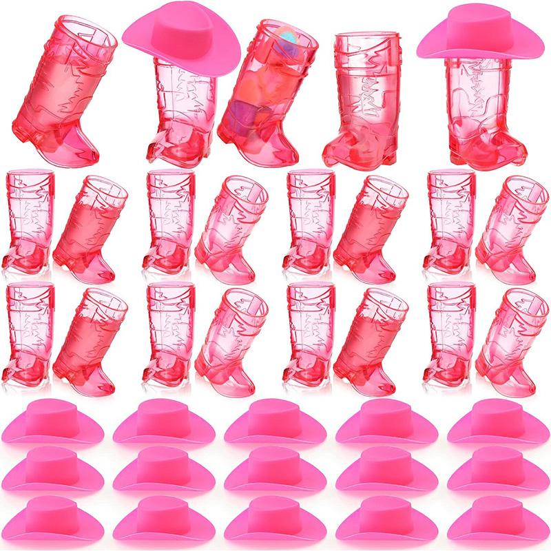 30Pcs/set Mini Cowboy Boot Cups Glasses with Caps Western Cowgirl Birthday Party Supplies Wedding Bachelorette Party Decoration