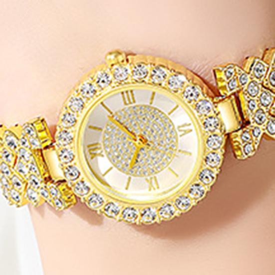 Women's Rhinestone Bracelet Watch Alloy Roman Numerals Quartz Wristwatch with Densely Set Crystals, 7mm Ultra Thin Lightweight Design for Office