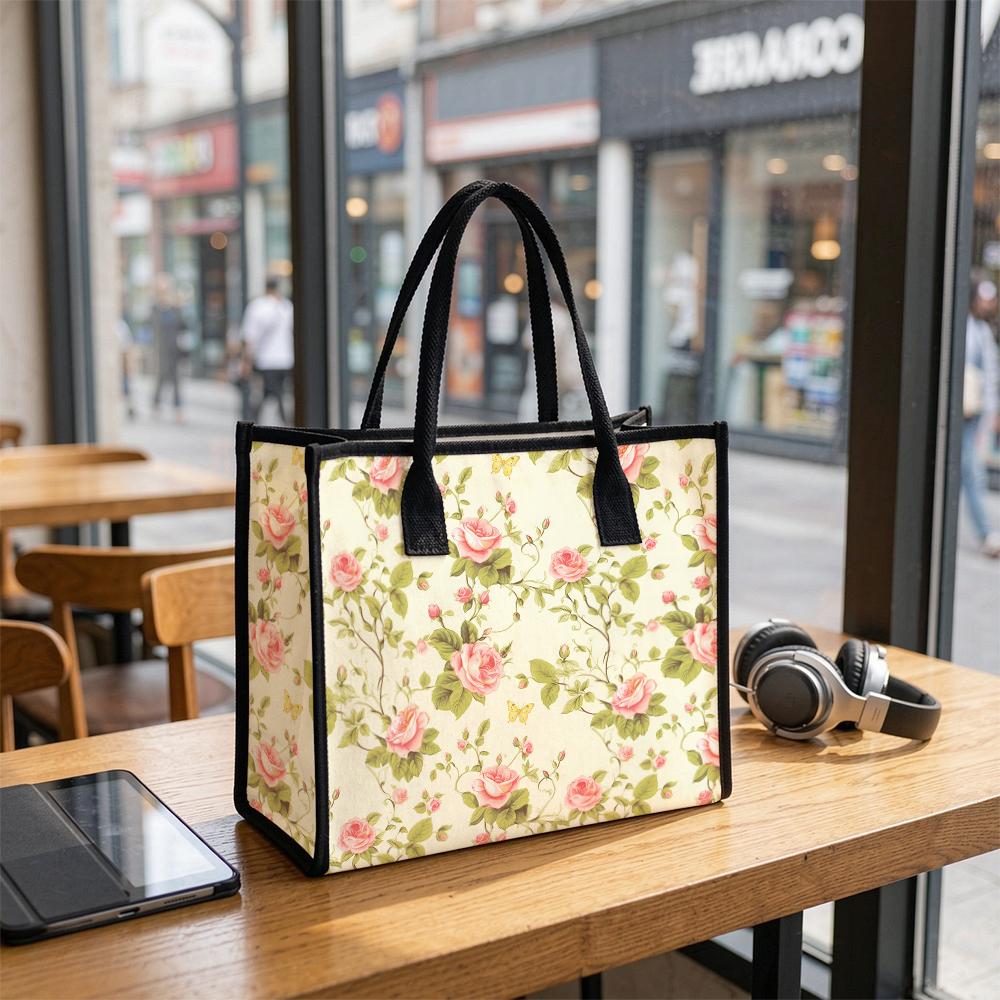 Vintage Floral Tote Bag Casual Large Capacity Handbag for Shopping Travel Daily Use