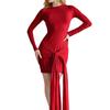 European and American Autumn New Long-sleeved Crew Neck Fashion Streamer Slim-fitting Hip-wrapped Dress Short Skirt Women's Clothing