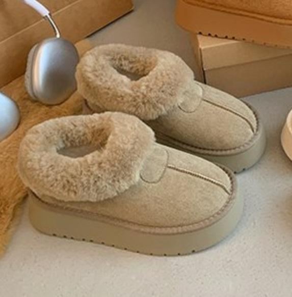 Thick-soled Low-top Snow Boots Women's Fur Integrated 2025 New Lazy One-pedal Plush Winter Plush Cotton Shoes