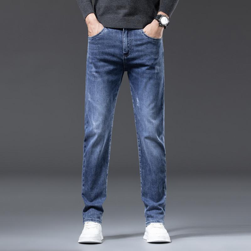 2024 Autumn And Winter New Style With Plush And Thickened Denim Straight Tube Slim Fit High-End Loose Casual Long Pants For Men
