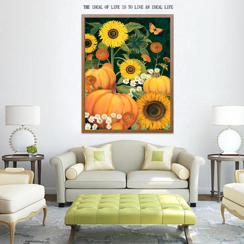 5DDIY Diamond Painting, Pumpkin Sunflower Comic, Complete Embroidery Kit, Home Decoration, Needlework