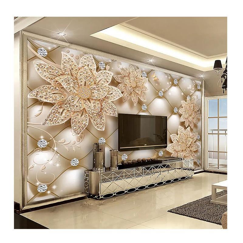 European Style 3d Wallpaper Flower Diamond Jewelry Mural Living Room Sofa Tv Background Wallpaper Home Decor