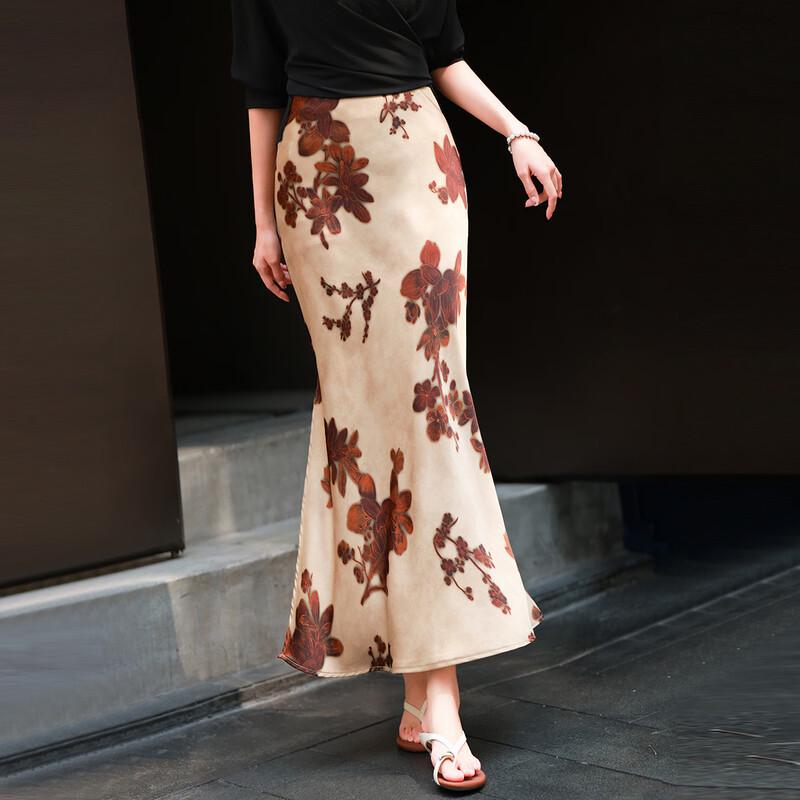 Lansere 2026 Summer Begonia Print High-Waist Fishtail Skirt XL