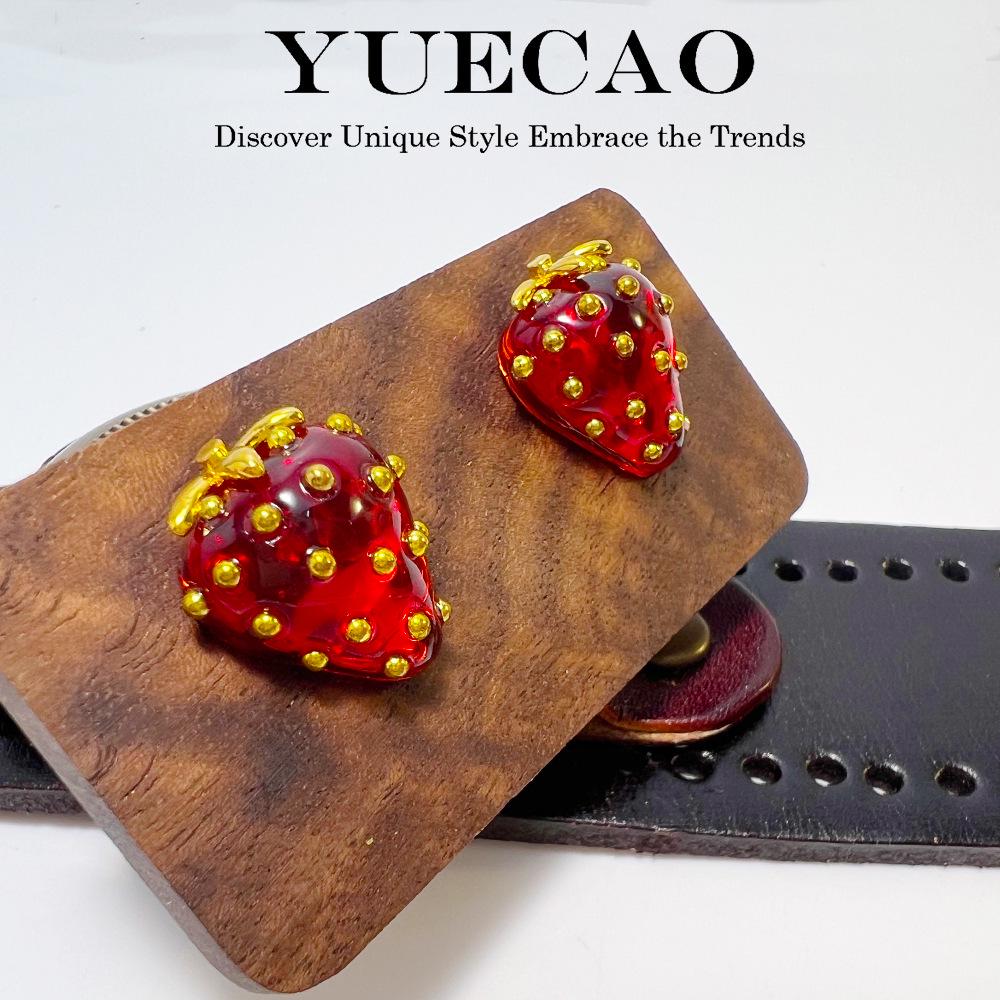 "KS Strawberry Bracelet & Earring Set: Gold-Plated, High-End Design with Fruit Accents"