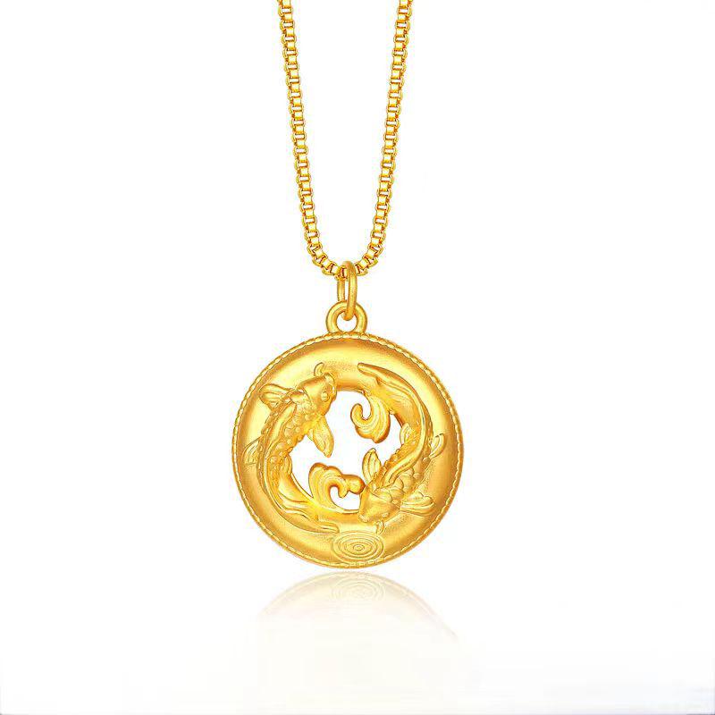 Vietnam Gold Koi Fish Pendant: Unisex Chinese-Style Peace Buckle Necklace