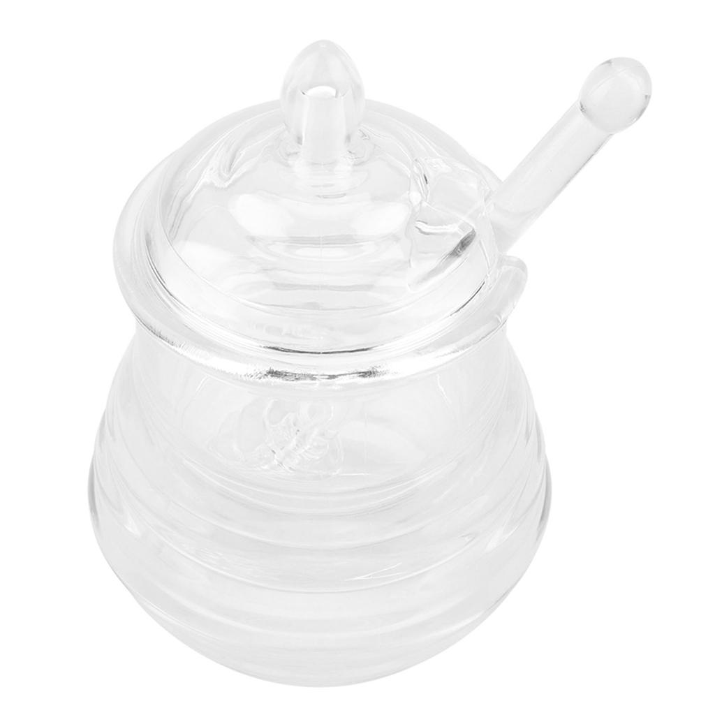Yinhing 245ml Honey Jar, Transparent Beehive Shaped Honey Jar with Dripper Stick, Beehive Design Pot for Storing and Dispensing Honey