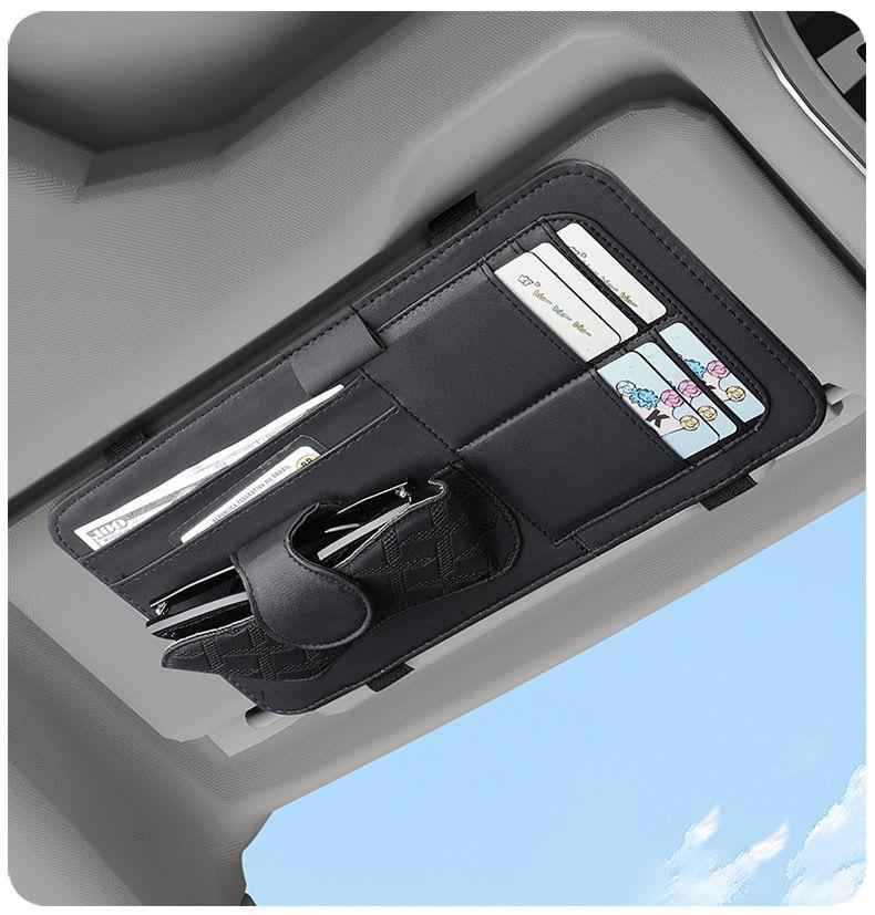 Araba Organizatör Güneşlik Depolama Araba Güneşlik Klip Deri Saklama Kutusu Kalem Kart Bilet Güneş Gözlüğü Klip Çanta Araba Aksesuarları