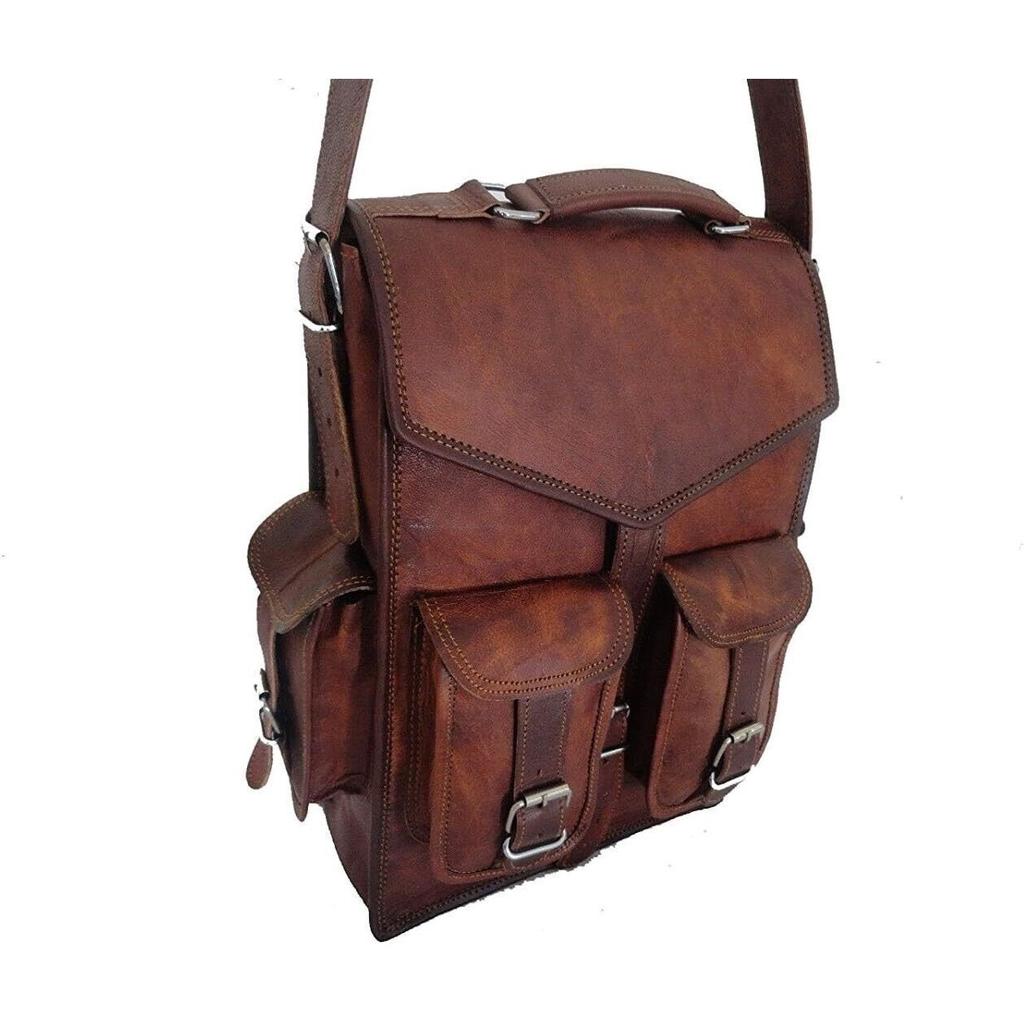 Taška z pravé kozí kůže Batoh Batoh Vintage Laptop Brown Real Messenger