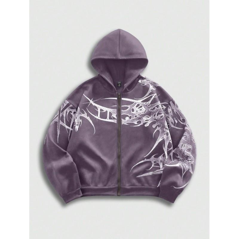Oversized Hooded Sweatshirt With Skull Print Streetwear Unisex Loose Fit Casual Top