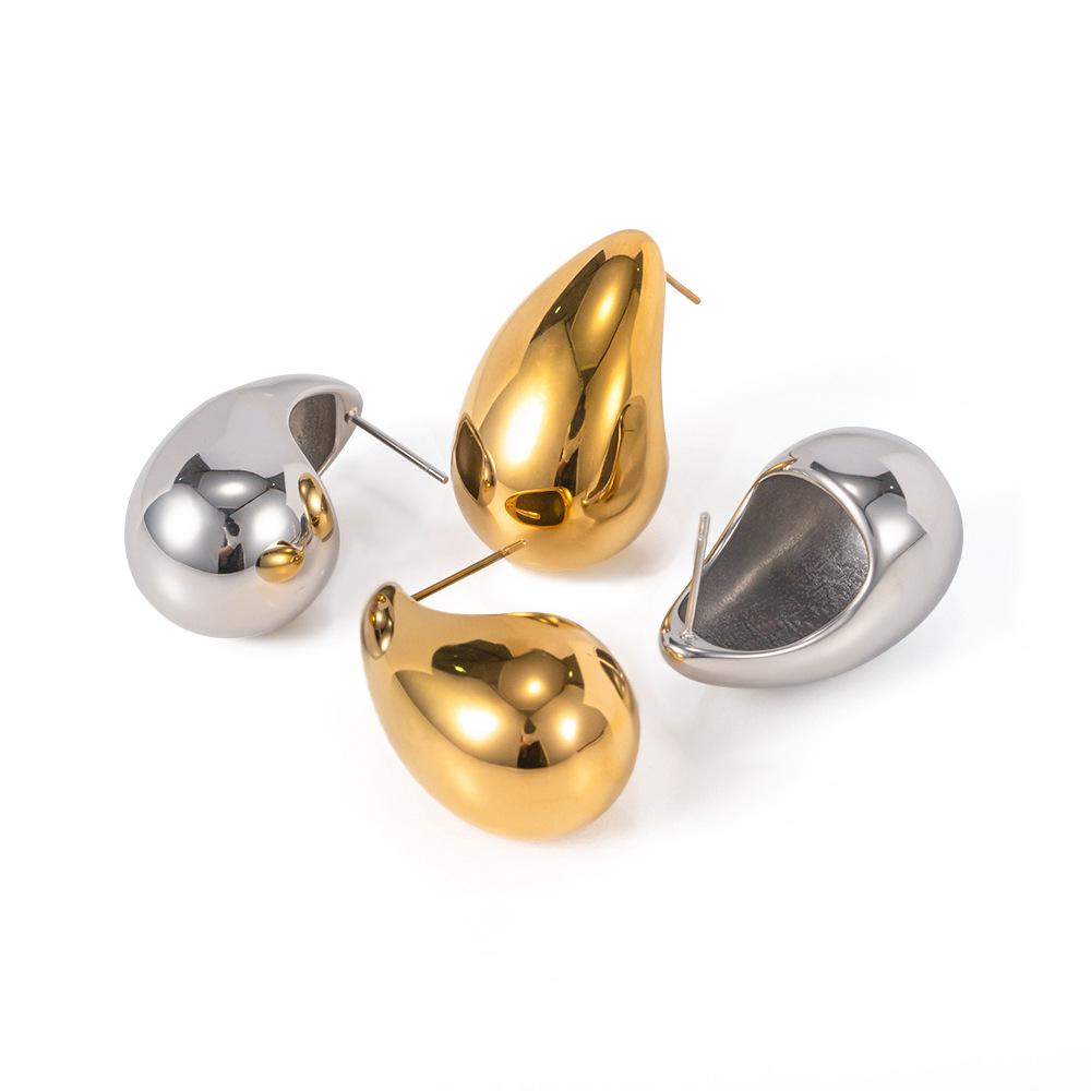 18K Gold Chubby Teardrop Titanium Steel Geometric Earrings for Women's Fashion
