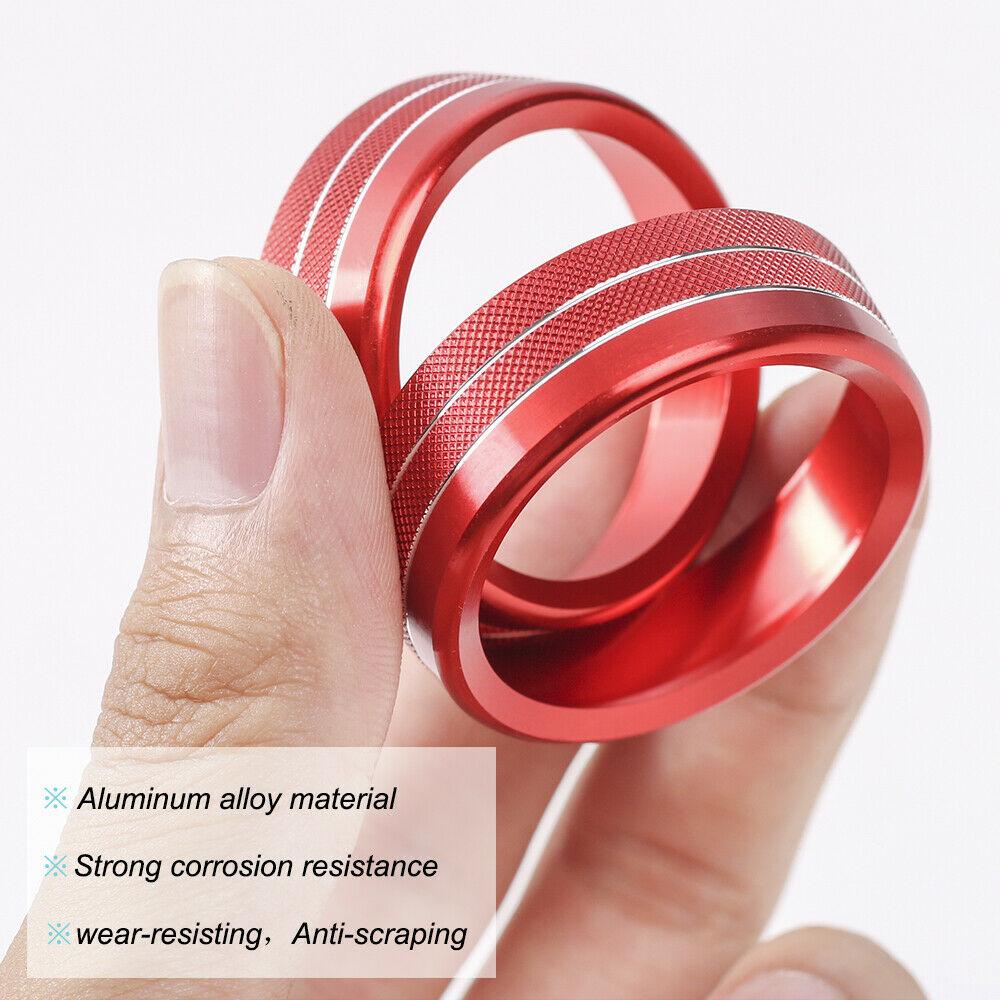 2Pcs Aluminum Red Air Condition Knob Audio Volume Control Button Circle Decoration Trim Ring Cover For Ford Mustang 2015-2020