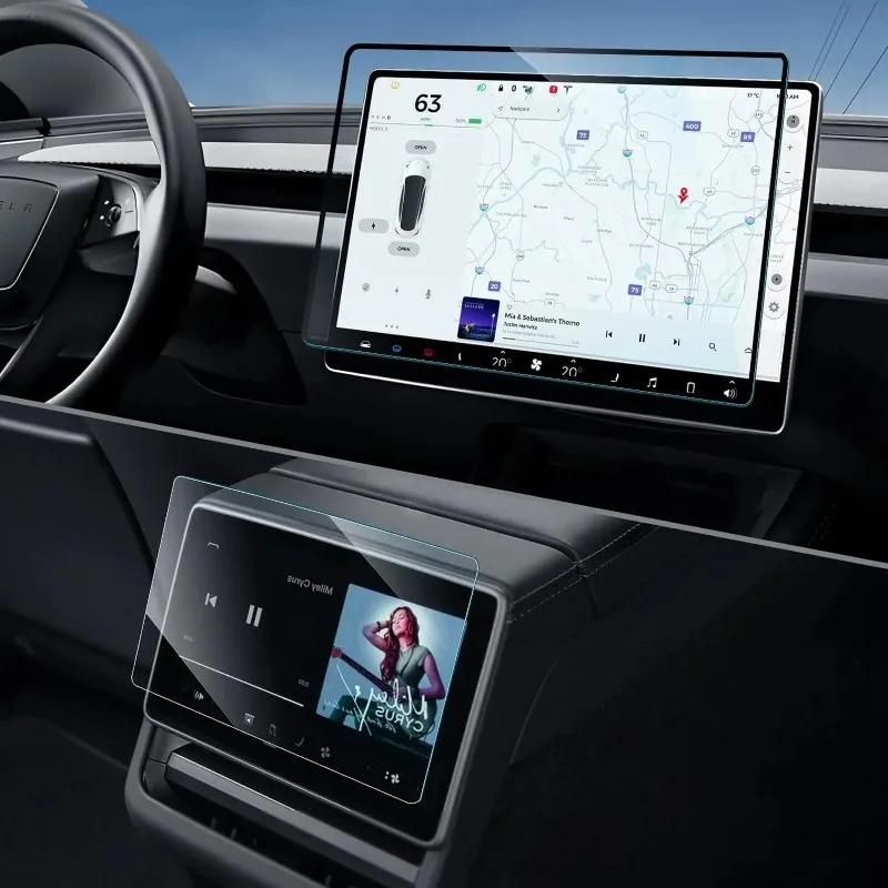 For Tesla New Model Y Juniper 2025 Launch Model 3 Highland 2025 Tempered Glass Screen Protecor Full Covered Soft Black Frame
