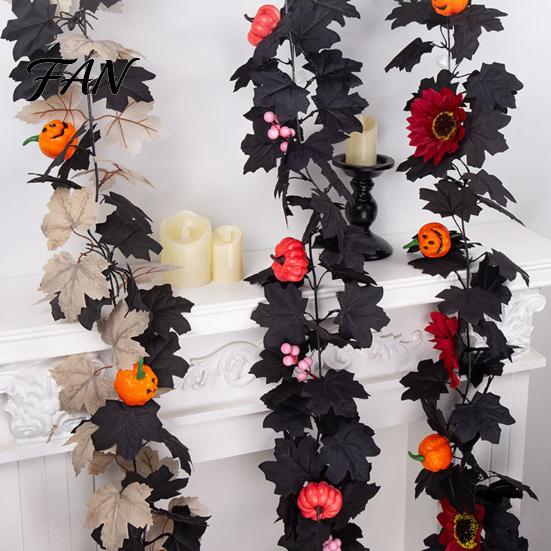 Fall Seasonal Decorations Halloween Artificial Maple Leaf Vine Decor, Wall Hanging Garland Indoor Outdoor for Party Scene, Spooky Thanksgiving