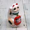 Made in Japan Takasaki Daruma Maneki-neko (beckoning cat) Small, 13cm in length [Red: Protection from evil and family safety] White Maneki-neko x Red