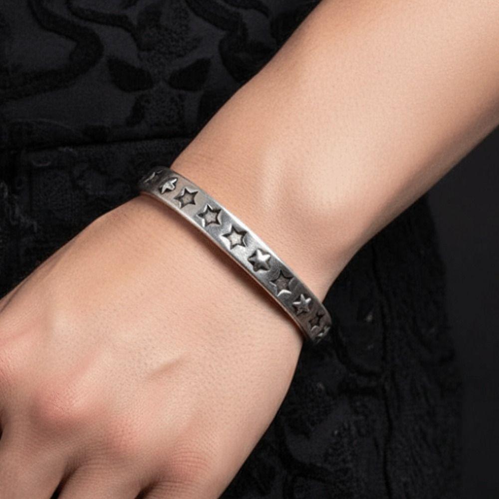 Silver Color Opening Bracelets Star Pattern Bangle Fashion Men Bracelets Jewelry Gift