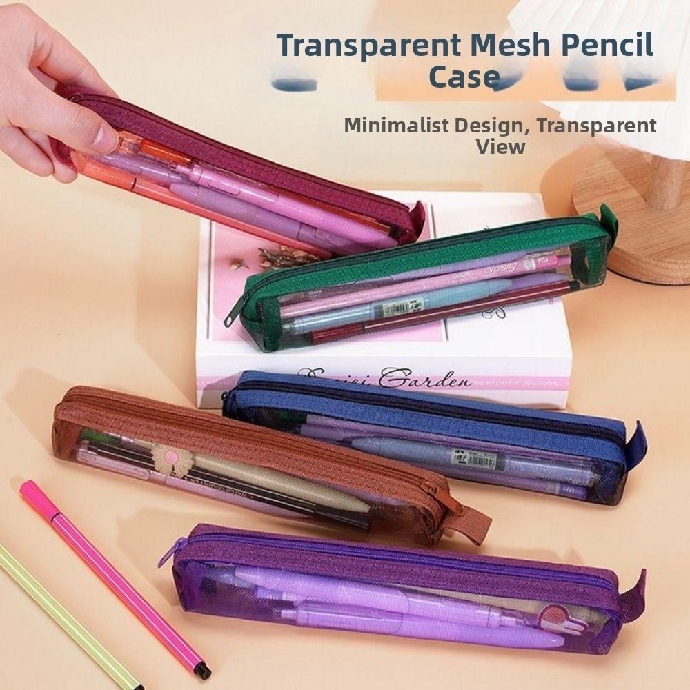 5Pcs Mini Mesh Pencil Case Casual Pen Organizer Zipper Stationery Pouch School Office Supplies
