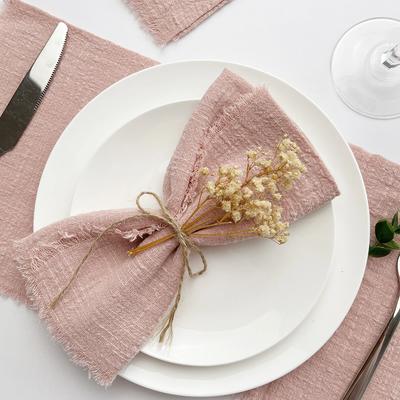 24 Stück 32x32cm Großhandel Rosa Gaze Baumwollserviette Wiederverwendbares Geschirrtuch Hochzeitsfeier Weihnachts-Tischdeko Retro Fransen Serviette