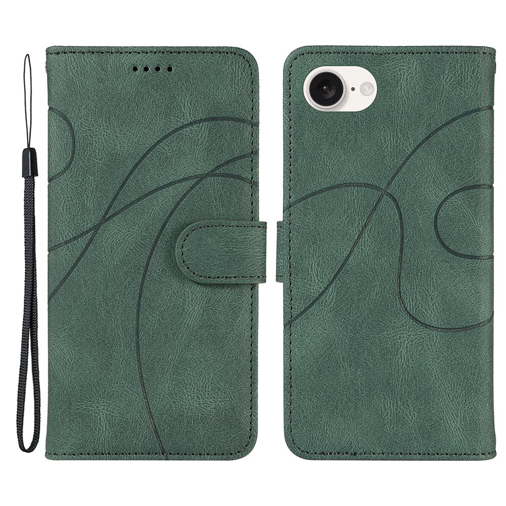 For iPhone 16e Case Curved Line Imprinted PU Leather Wallet Phone Cover