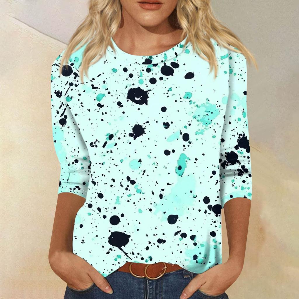 Women's Fashion Casual Seven Sleeve Printed Round Neck T-Shirt Top