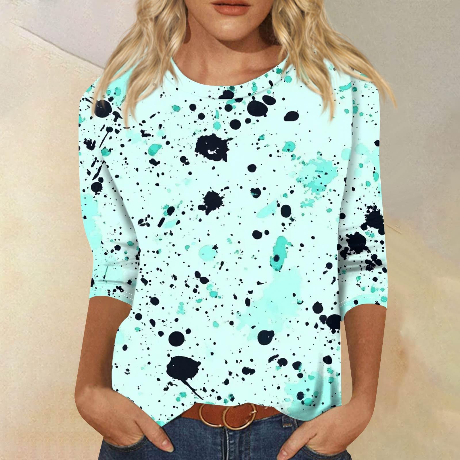 

Женская модная повседневная футболка с рукавом семь восьмых, принтом и круглым вырезом S