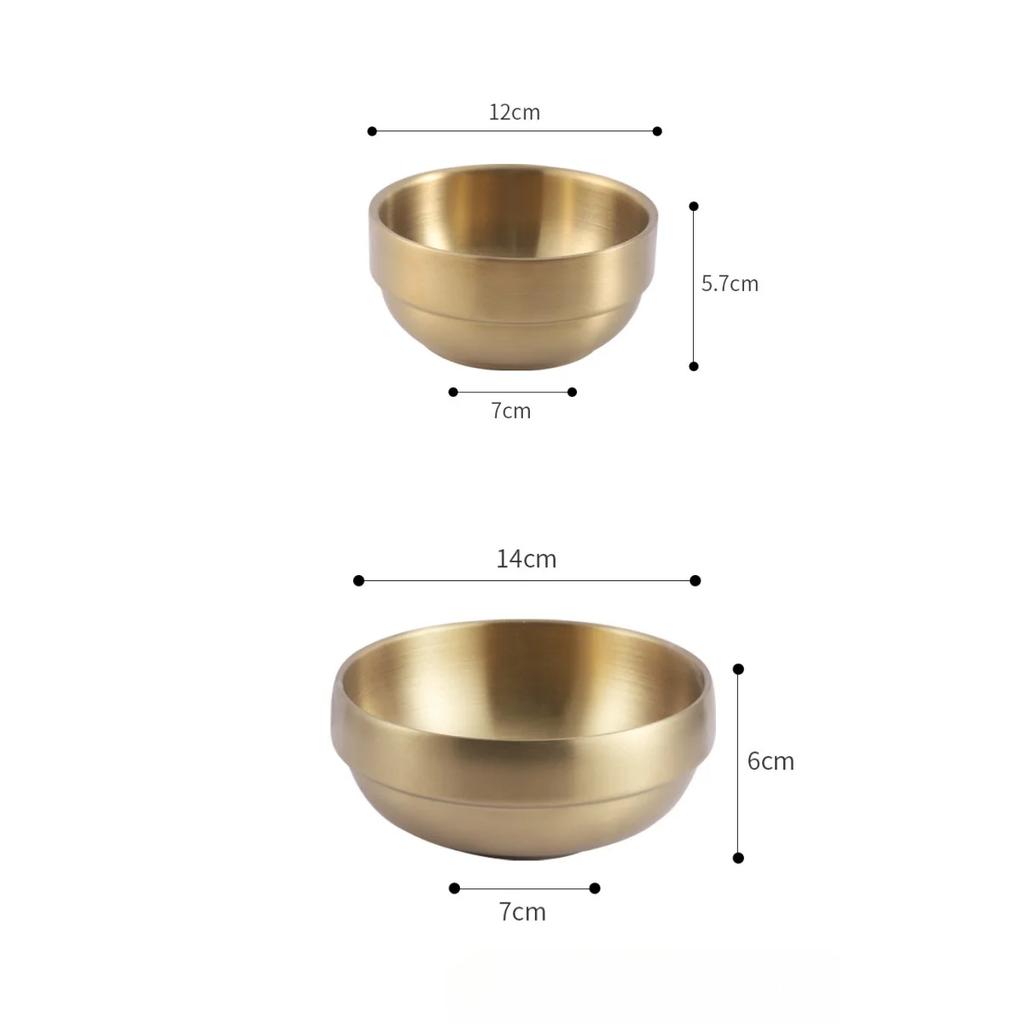 Korean Style Gold Double-layer 304 Stainless Steel Rice Bowl for Children's Meals Commercial Cuisine Kimchi Soup Bowl