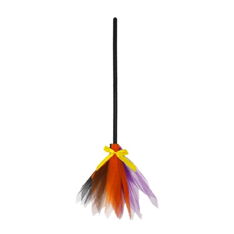 Witch Broom Kids Tulle Gauze Flying Broomstick For Masquerade Halloween Cosplay