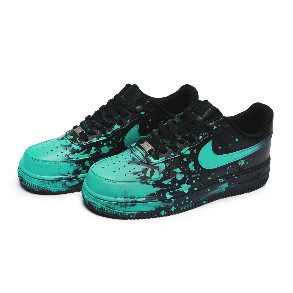 Nike Air Force 1 07 811 Manufacturing, Crazy Graffiti Blue, Special Shoe Box Low Top Skateboard Shoes Unisex Black Cyan CW2288-001(Team80-S-BOX)