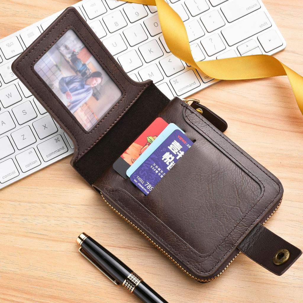 Anti RFID Card Holder Genuine Leather Wallet Men Original Fashion Short Vertical Trifold Wallet for Men Black Coffee Color Birthday Gifts