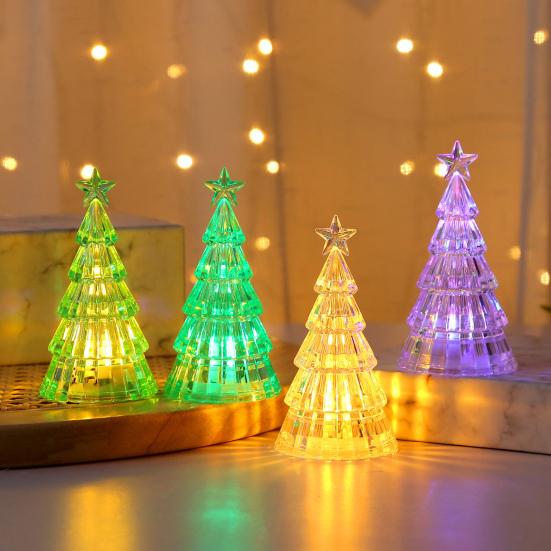 Christmas Tree Night Light Decoration Mini Xmas Tree Decorative Lamp Battery Powered 3D Tree LED Table Light Home Office Holiday Party Ornament