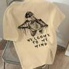 Cool Skull "WELCOME To MY MIND" Letter Print, Women's Round Neck Short Sleeve T-Shirt, Women's Athletic T-Shirt, Suitable for Daily Wear