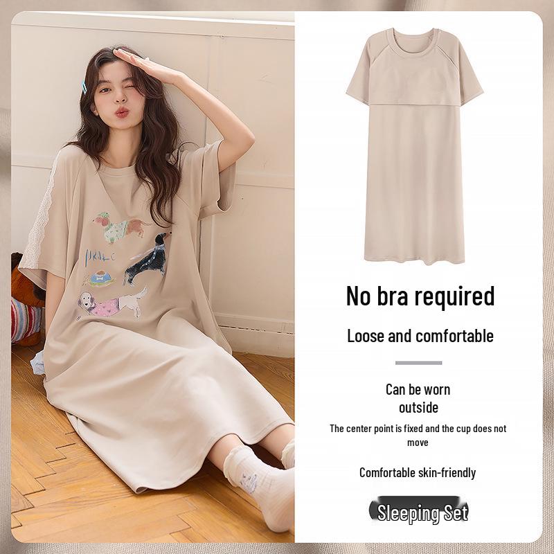 

Women s Pure Cotton Cartoon Nightgown with Bra Pads, Plus Size, Mid-Length, Suitable for Home or Outdoor Wear, 2026 Summer Collection. L