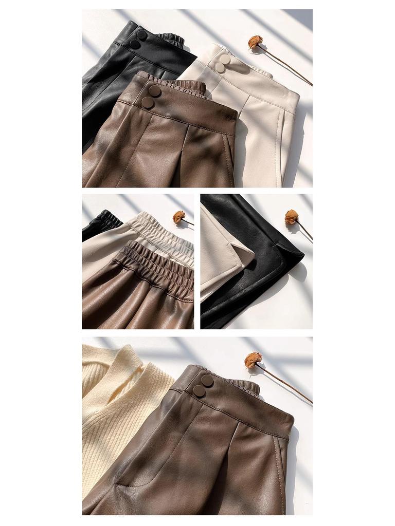 High-Waisted Slimming Leather Shorts - Autumn Casual, Versatile & Trendy