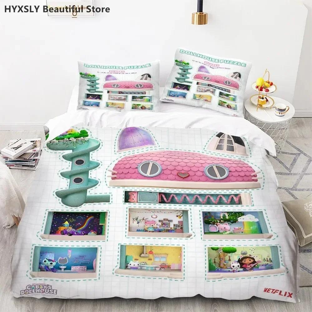 

Комплект постельного белья Gabby s Dollhouse 3D с рисунком из мультфильма, пододеяльник, наволочки, стеганое одеяло, чехол для девочки, домашний декор, подарок, Twin, King, Queen, полиэстер EU Single 135x200cm