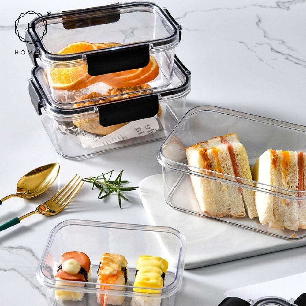 HOMLLY BPA-Free Air Tight Plastic Food Storage Container with Four-Latch Lid for Lunch, Meal Prep and Leftovers  ( X3 PCS)