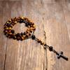 Collane con rosario di Cristo cattolico in pietra naturale occhio di tigre per donna uomo pendente con croce in ematite gioielli Mala