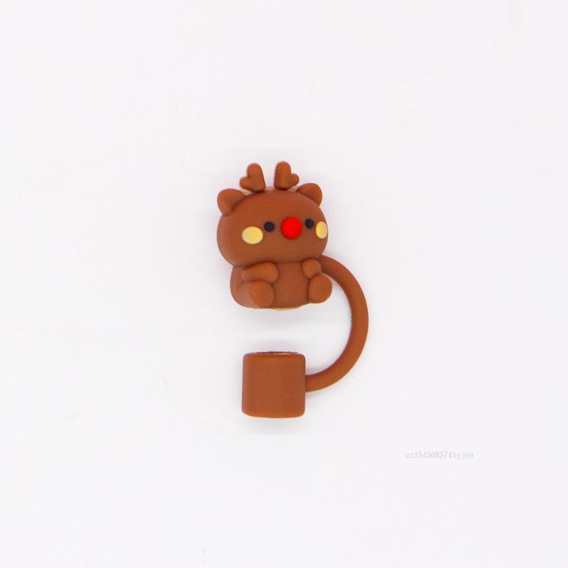 1pc Christmas Straw Cover Caps Silicone Straw Tips Protectors for 10mm 8mm Drinking Straws Reusable Cute Straw Toppers Cup Cover