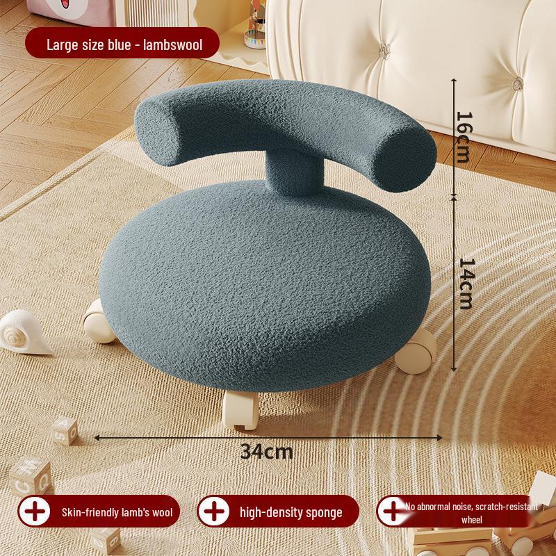 Cream Low Stool with Backrest and Universal Wheels - Ideal for Home, Grout, and Children's Use, Silent Sliding Design