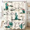 Vintage Cactus Pattern Shower Curtain Decorative Bath Mat for Bathroom Accessories Set with Ties in White Perfect Gift Idea