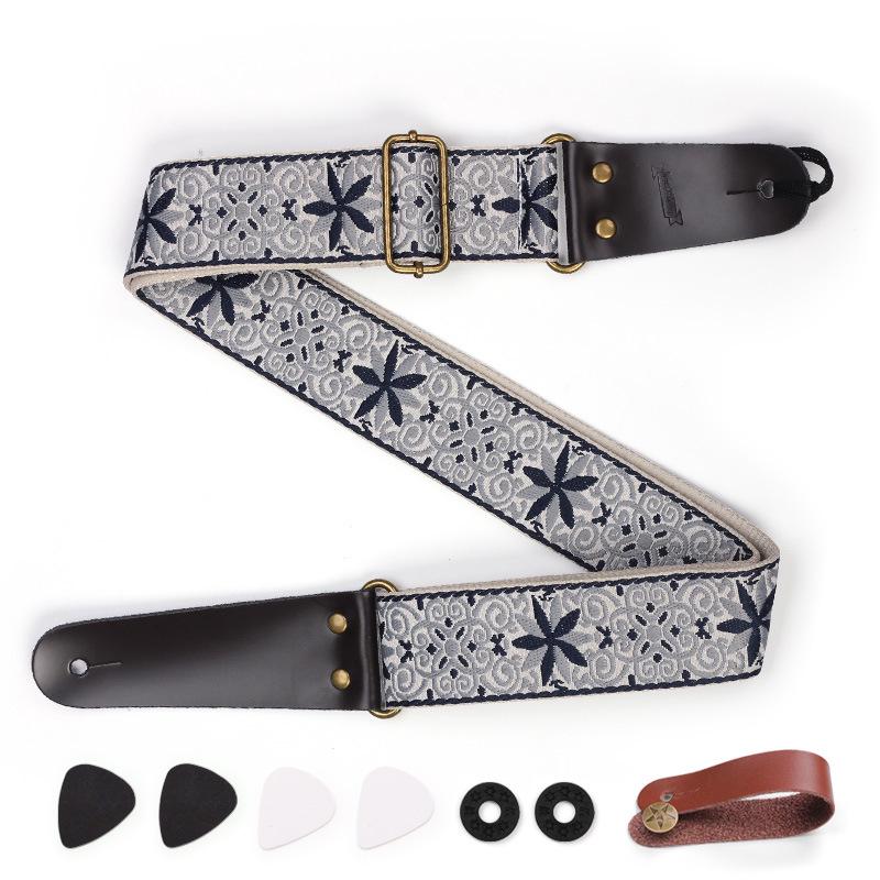 Creative Embroidery Non-slip Guitar Strap with Picks for Electric & Acoustic Guitars