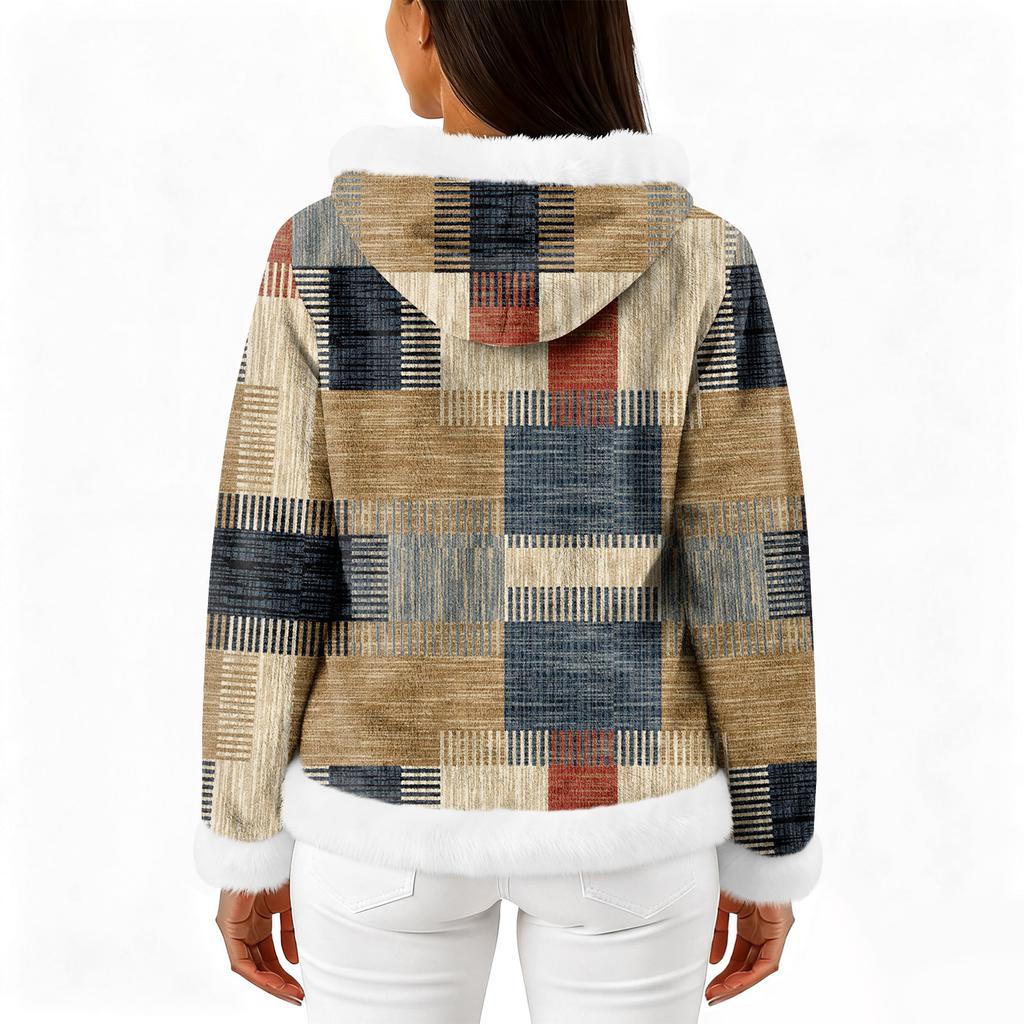 Women's Casual Fashion Long-Sleeved Zip-Up Fleece Hooded Cardigan