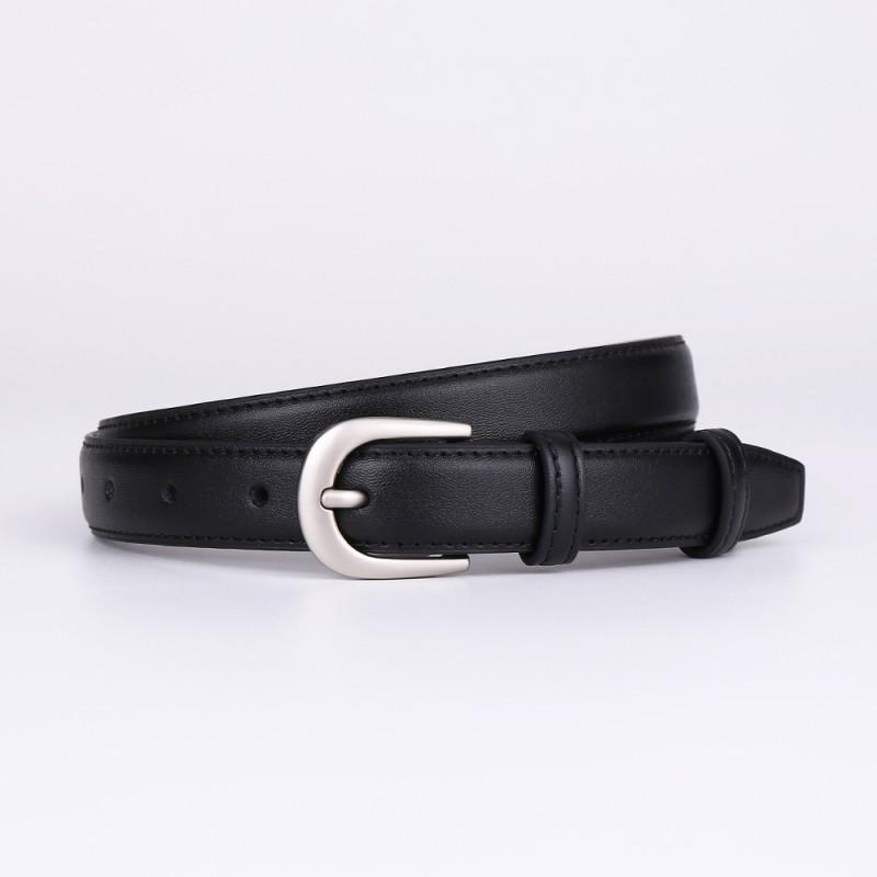 Womens Genuine Leather Belt With Pin Buckle Slim Business Waistband Office Casual Formal Wear Black Brown Beige Tan