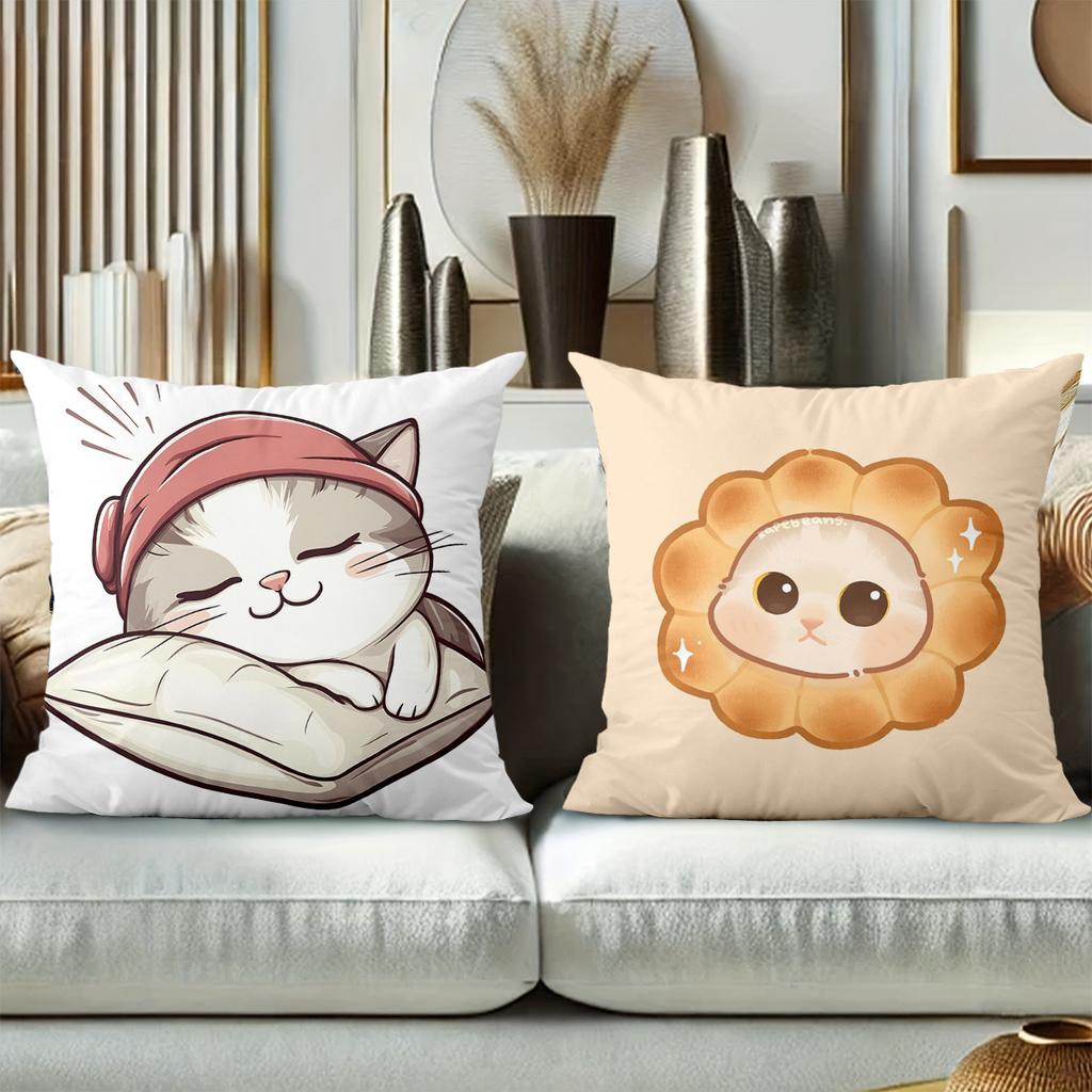 Cute Cartoon Cat Print Square Throw Pillow Covers Pattern Cushion Cover Suitable For Sofa Bedroom Car Pillow Cover