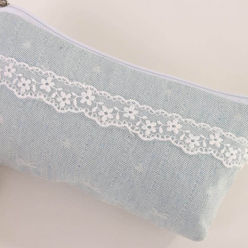 Aesthetic Floral Lace Pencil Case for Girls Large Capacity Makeup Bag with Zipper Cute Ins Style School Organizer Pen Holder