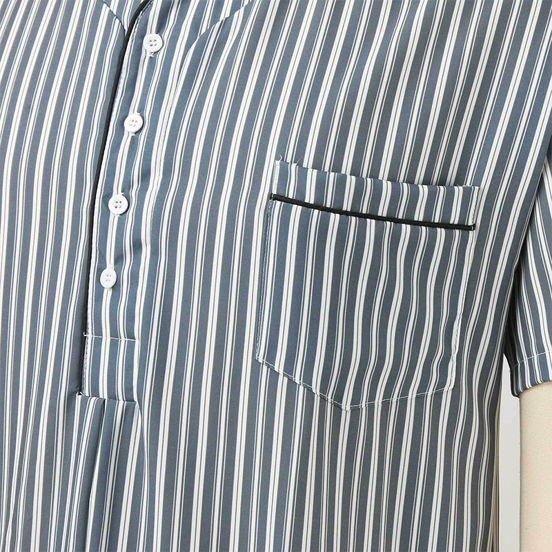 Men Casual Short Sleeve V-neck One-piece Striped Nightgown Leisure Loose Bathrobe Comfortable Homewear