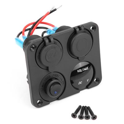 4 Gang ON OFF Toggle Switch Panel Dual USB Charger Cigarette Lighter Socket Voltmeter Blue LED
