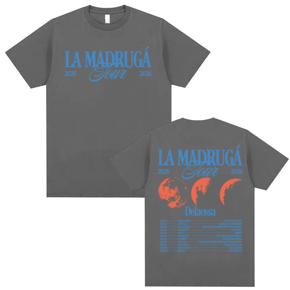 Rap Singer Delaossa La Madruga Tour 2026 Summer New Men Clothing Hiphop Street Y2K Tshirt Casual Cotton Short Sleeved Tshirt