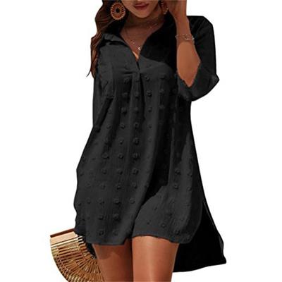 Chiffon-Jacquard-loses, lässiges, vertusches Hemdkleid für Damen, weiß-schwarze Sommerkleider