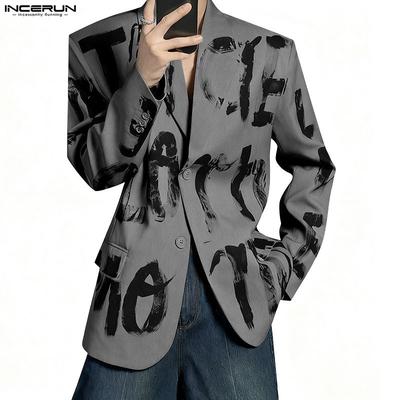 Oversized Spring Men Lapel Neck Long Sleeve Print Button Thin Blazer Coats